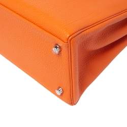 Pre Owned Hermes Orange Togo Leather Palladium Hardware Kelly Retourne 35 Bag