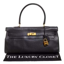 Hermès Black Clemence Leather Gold Hardware Shoulder Kelly 42 Bag