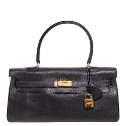 Hermès Black Clemence Leather Gold Hardware Shoulder Kelly 42 Bag