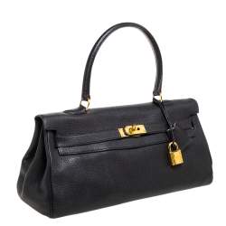 Hermès Black Clemence Leather Gold Hardware Shoulder Kelly 42 Bag