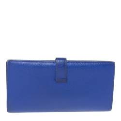 Pre Owned Hermes Blue Electric Epsom Leather Bearn Gusset Wallet