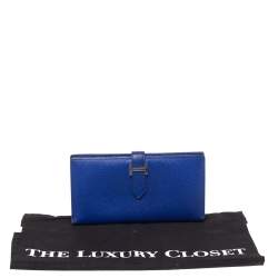Pre Owned Hermes Blue Electric Epsom Leather Bearn Gusset Wallet