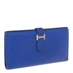 Pre Owned Hermes Blue Electric Epsom Leather Bearn Gusset Wallet