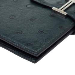 Pre Owned Hermes Dark Green Ostrich Bearn Wallet