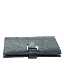 Pre Owned Hermes Dark Green Ostrich Bearn Wallet