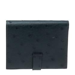 Pre Owned Hermes Dark Green Ostrich Bearn Wallet