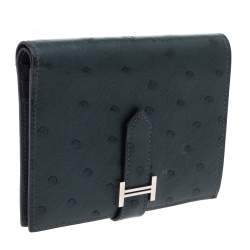 Pre Owned Hermes Dark Green Ostrich Bearn Wallet