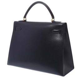 Hermes Navy Blue Leather Kelly Retourne 32 Box Bag