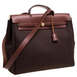 Pre Owned Hermes Cacao/Natural Canvas and Leather Herbag Zip 39 Bag