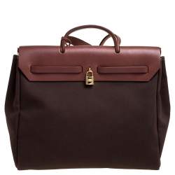 Pre Owned Hermes Cacao/Natural Canvas and Leather Herbag Zip 39 Bag