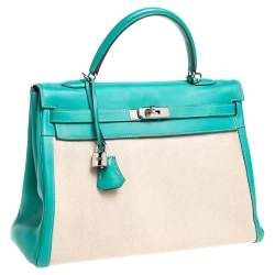 Pre Owned حقيبة هيرمس كيلي ريتورن 35 جلد سويفت وتوال لاغون إكسسوار بلاديوم 35