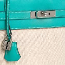 Pre Owned حقيبة هيرمس كيلي ريت ورن 35 جلد سويفت وتوال لاغون إكسسوار بلاديوم 35