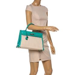 Pre Owned حقيبة هيرمس كيلي ريتورن 35 جلد سويفت وتوال لاغون إكسسوار بلاديوم 35