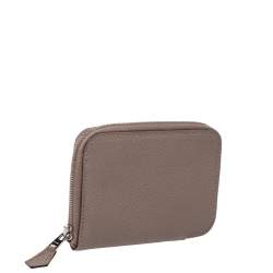 مملوكة مسبقًا Hermes Taupe Epsom Leather Zip Around Compact Wallet