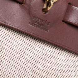 Pre Owned Hermes Chocolate Brown/Beige Toile and Leather Herbag 31 Bag