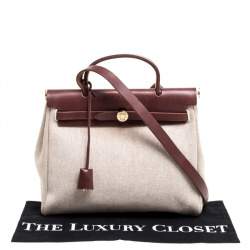 Pre Owned Hermes Chocolate Brown/Beige Toile and Leather Herbag 31 Bag