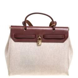 Pre Owned Hermes Chocolate Brown/Beige Toile and Leather Herbag 31 Bag