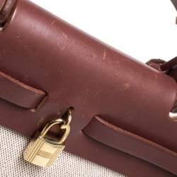 Pre Owned Hermes Chocolate Brown/Beige Toile and Leather Herbag 31 Bag
