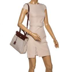 Pre Owned Hermes Chocolate Brown/Beige Toile and Leather Herbag 31 Bag