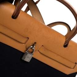 Pre Owned Hermès Black/Natural Canvas and Leather Herbag Zip 31 Bag