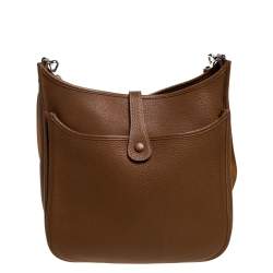 Pre Owned Hermes Gold Taurillon Clemence Leather Evelyne III GM Bag