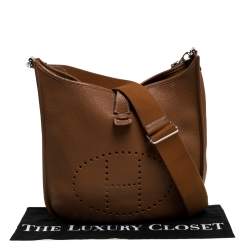 Pre Owned Hermes Gold Taurillon Clemence Leather Evelyne III GM Bag