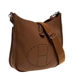 Pre Owned Hermes Gold Taurillon Clemence Leather Evelyne III GM Bag