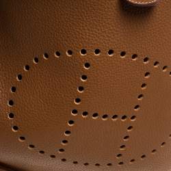 Pre Owned Hermes Gold Taurillon Clemence Leather Evelyne III GM Bag