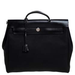 مملوكة مسبقًا Hermes Black Canvas and Leather Herbag Zip 39 Bag