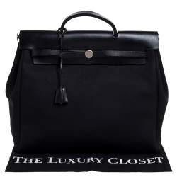 مملوكة مسبقًا Hermes Black Canvas and Leather Herbag Zip 39 Bag