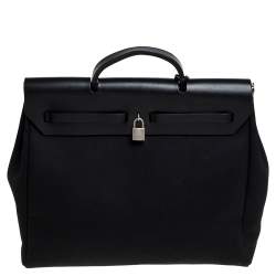 مملوكة مسبقًا Hermes Black Canvas and Leather Herbag Zip 39 Bag