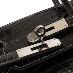 Hermes Ardoise Shiny Porosus Crocodile Palladium Hardware Birkin 30 Bag