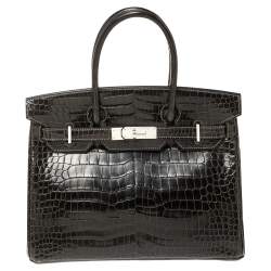 Hermes Ardoise Shiny Porosus Crocodile Palladium Hardware Birkin 30 Bag