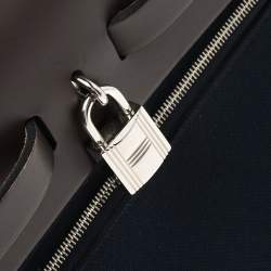 مملوكة مسبقًا حقيبة هيرمس هيرباغ جلد وكانفاس أزرق كحلي/ بني بسحاب 31