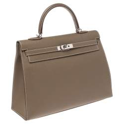Pre Owned Hermes Etoupe Epsom Leather Palladium Hardware Kelly Sellier 35 Bag