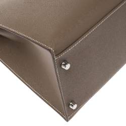 Pre Owned Hermes Etoupe Epsom Leather Palladium Hardware Kelly Sellier 35 Bag