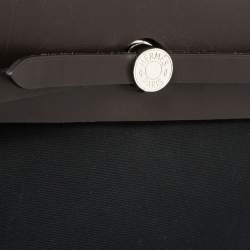 Pre Owned Hermes Black/Cacao Canvas and Leather Herbag Zip 39 Bag