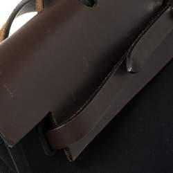 Pre Owned Hermes Black/Cacao Canvas and Leather Herbag Zip 39 Bag