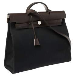 Pre Owned Hermes Black/Cacao Canvas and Leather Herbag Zip 39 Bag
