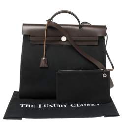 Pre Owned Hermes Black/Cacao Canvas and Leather Herbag Zip 39 Bag