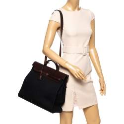 Pre Owned Hermes Black/Cacao Canvas and Leather Herbag Zip 39 Bag