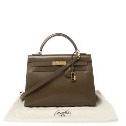 Pre Owned Hermes Lichen Tadelakt Leather Gold Hardware Kelly Sellier 32 Bag