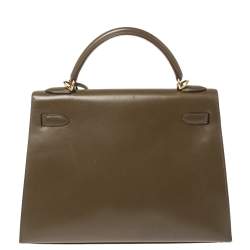 Pre Owned Hermes Lichen Tadelakt Leather Gold Hardware Kelly Sellier 32 Bag