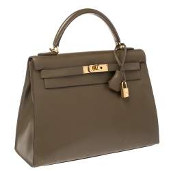 Pre Owned Hermes Lichen Tadelakt Leather Gold Hardware Kelly Sellier 32 Bag