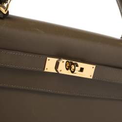 Pre Owned Hermes Lichen Tadelakt Leather Gold Hardware Kelly Sellier 32 Bag