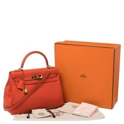 Hermes Rouge Pivoine Togo Leather Gold Hardware Kelly Retourne 32 Bag