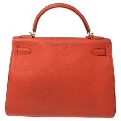 Hermes Rouge Pivoine Togo Leather Gold Hardware Kelly Retourne 32 Bag