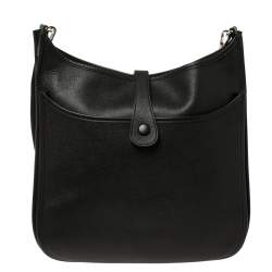 Pre Owned Hermes Noir Taurillon Clemence Leather Evelyne III GM Bag
