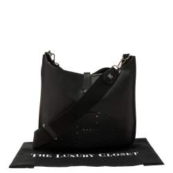 Pre Owned Hermes Noir Taurillon Clemence Leather Evelyne III GM Bag
