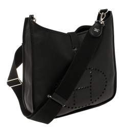 Pre Owned Hermes Noir Taurillon Clemence Leather Evelyne III GM Bag